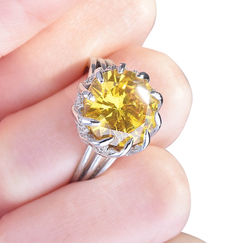 Nhẫn Hình Hoa Đính Đá Zircon Màu Vàng Kiểu Dáng Thanh Lịch