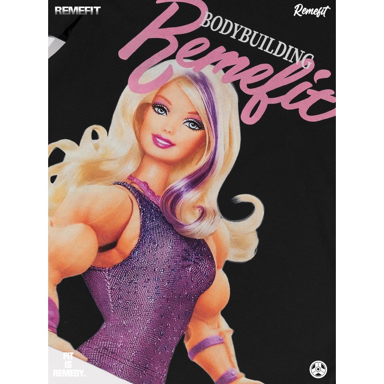 R remefit Áo Thun Thể Thao cotton Tay Ngắn Dáng Rộng In Chữ barbie Màu Trơn Thời Trang Cho Nam Và Nữ
