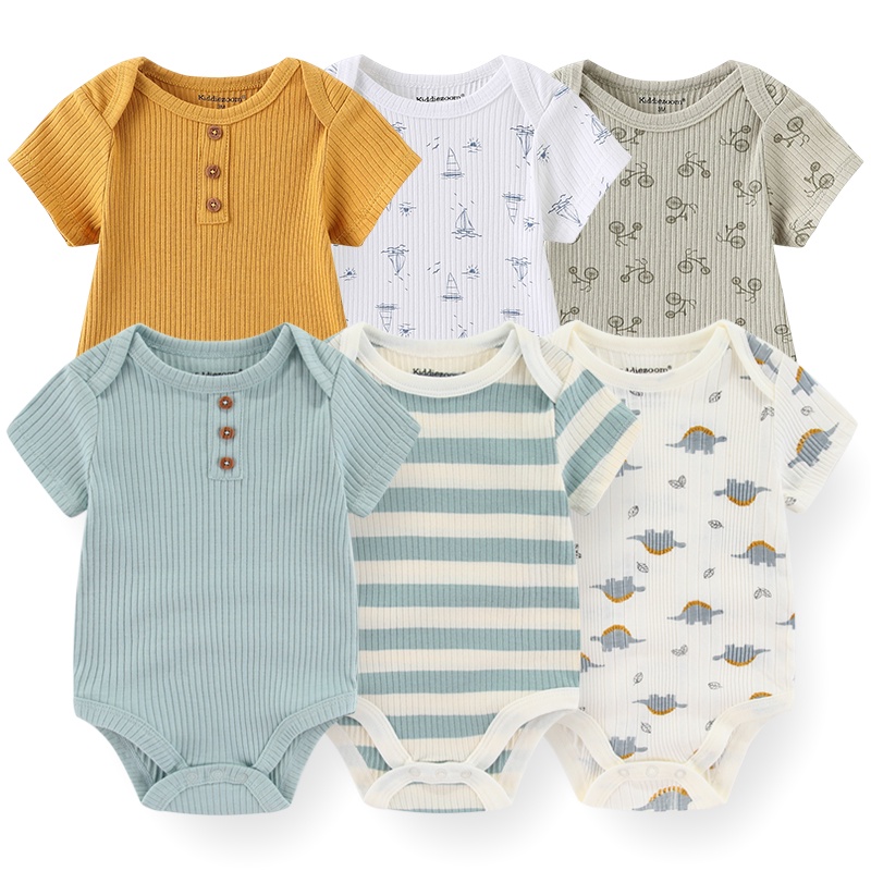 Set 6 Bộ Áo Liền Quần Ngắn Tay In Hoạt Hình Dành Cho Bé 0-12 Tháng Tuổi