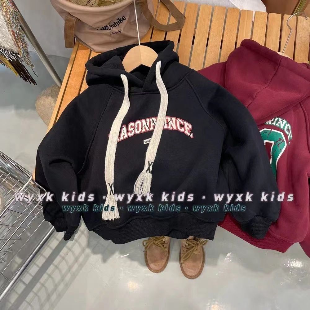 Áo Hoodie Vải Nhung Dày Dặn In Chữ Phong Cách Hàn Quốc Thời Trang Mùa Đông Cho Nam Và Nữ