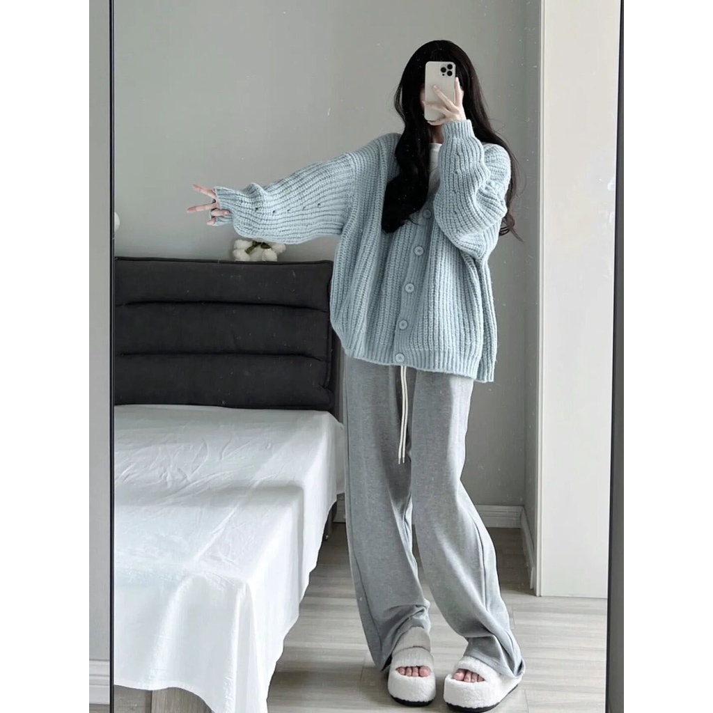 Áo Khoác cardigan Dệt Kim Dáng Rộng + Chân Váy Lưng Cao Phong Cách Thời Trang Thu Đông Hàng Mới