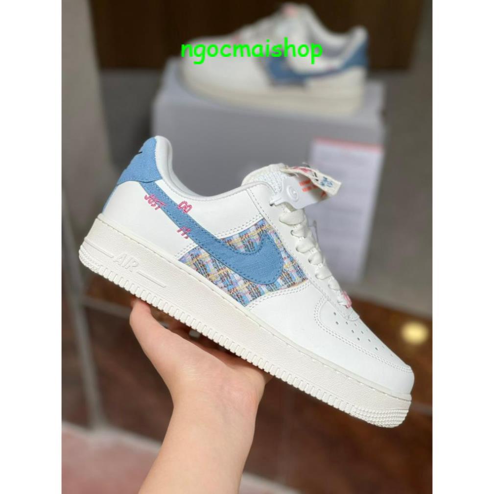 🔥SALE- UY TÍN Giày Air Force 1 Just Do It màu trắng sữa hot 2023, Giày AF1 vá bò trắng sữa