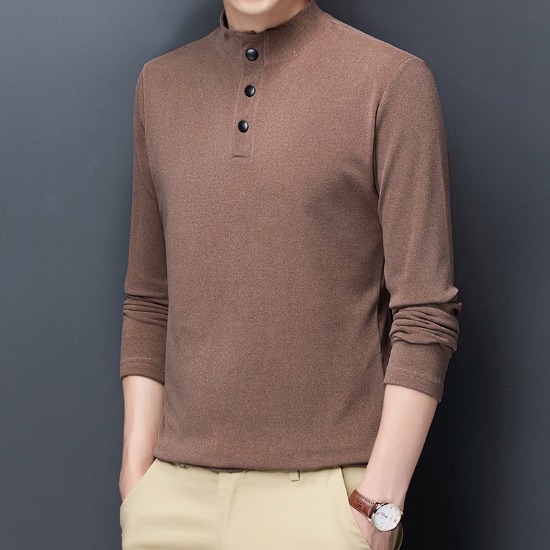 Áo Thun polo Hai Lớp Tay Dài Bằng Vải Nhung 4 Màu Trơn Giữ Ấm Kiểu Cổ Điển Thời Trang Công Sở Cho Nam