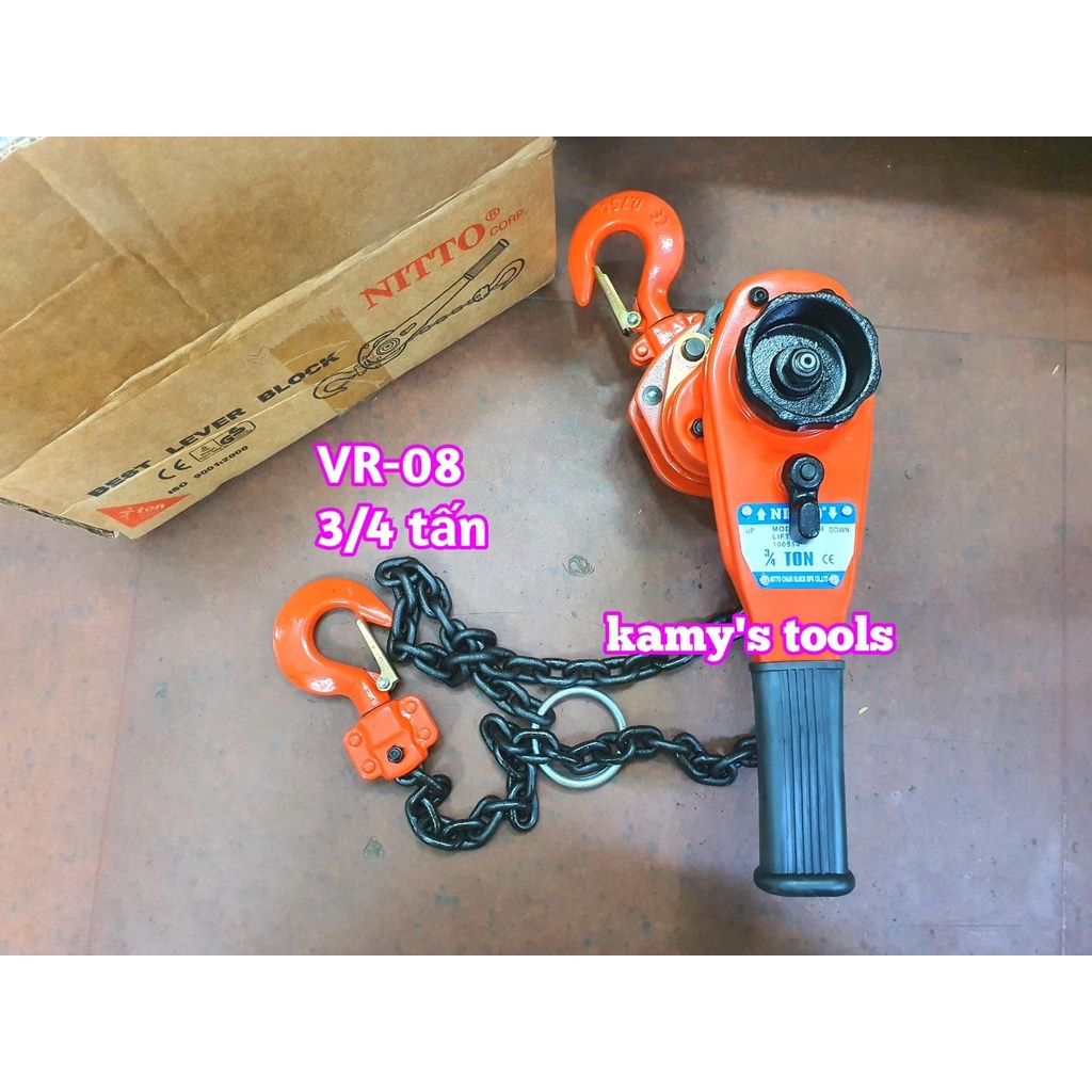 Pa lăng xích lắc tay Nitto 3/4 tấn (0.75 tấn) 1.5m (1.5 mét) VR-08 cao cấp