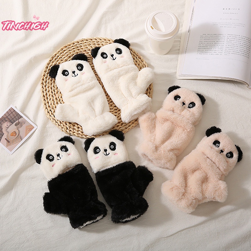 Găng Tay Đi Xe Đạp Hở Ngón Giữ Ấm Mùa Đông Hình Gấu Trúc Hoạt Hình Cho Học Sinh