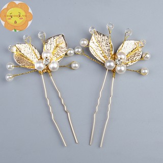 Vastji Phụ Kiện Cài Tóc Hình Chiếc Lá Đính Pha Lê handmade Xinh Xắn vn
