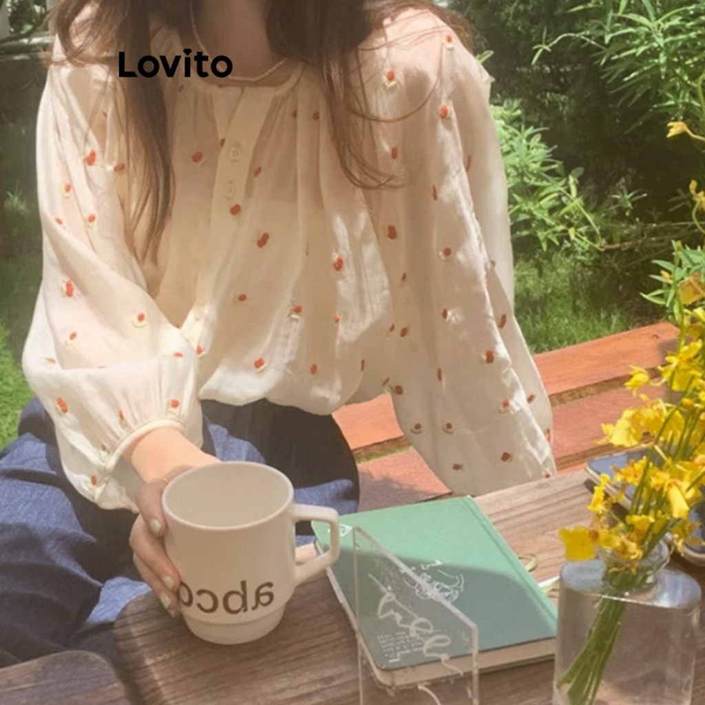 Lovito Áo Jacquard chấm bi thường ngày cho nữ LNE27296