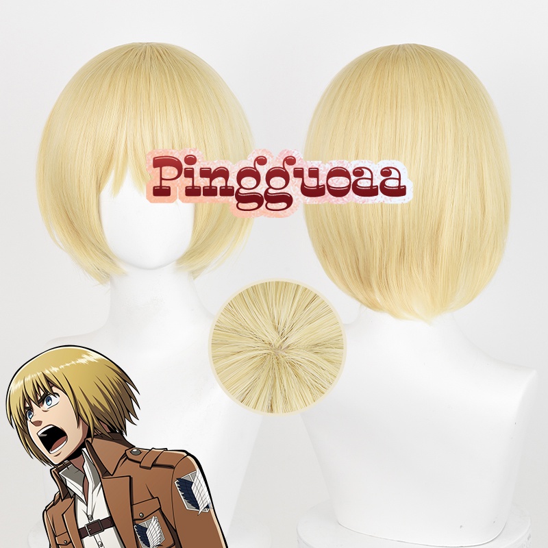 Anime Attack on Titan Scout Legion Armin Arlert Cosplay Wig 30cm Light Golden Short Wigs Heat Resist