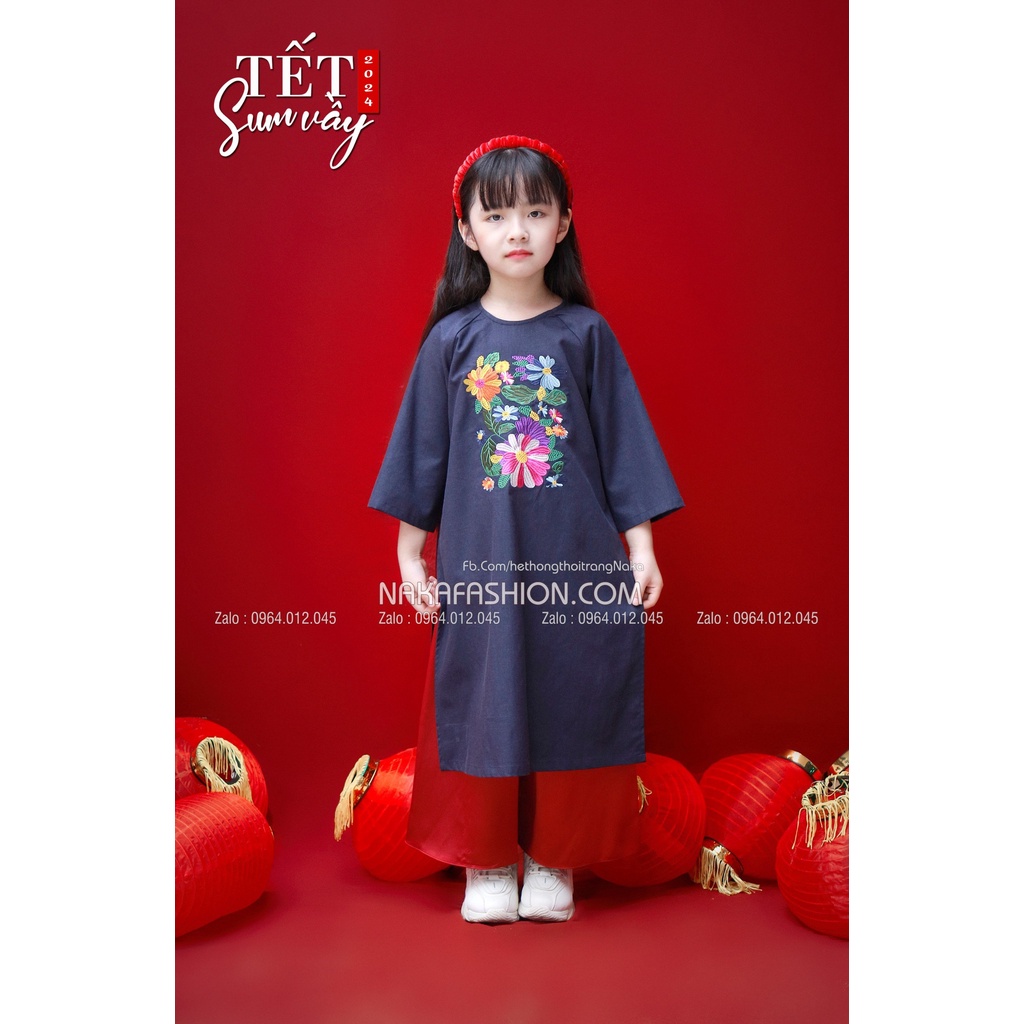 [Có sẵn] [Ảnh thật] Set Áo Dài Linen Juleen ( Áo Xanh Than + Quần Đỏ)