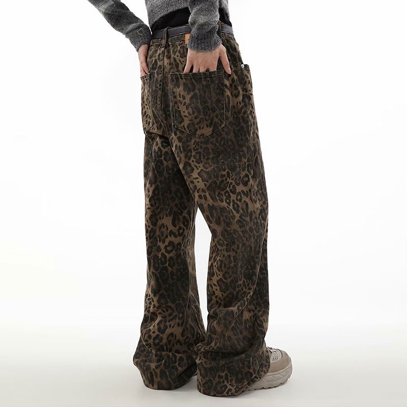 Quần Jean Ống Rộng Họa Tiết Da Beo Thời Trang Dành Cho Cả Nam Và Nữ