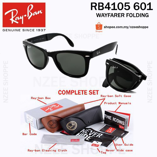 Kính râm có thể gập lại thời trang Rayban Wayfarer chính hãng rb4105 (gà đen)