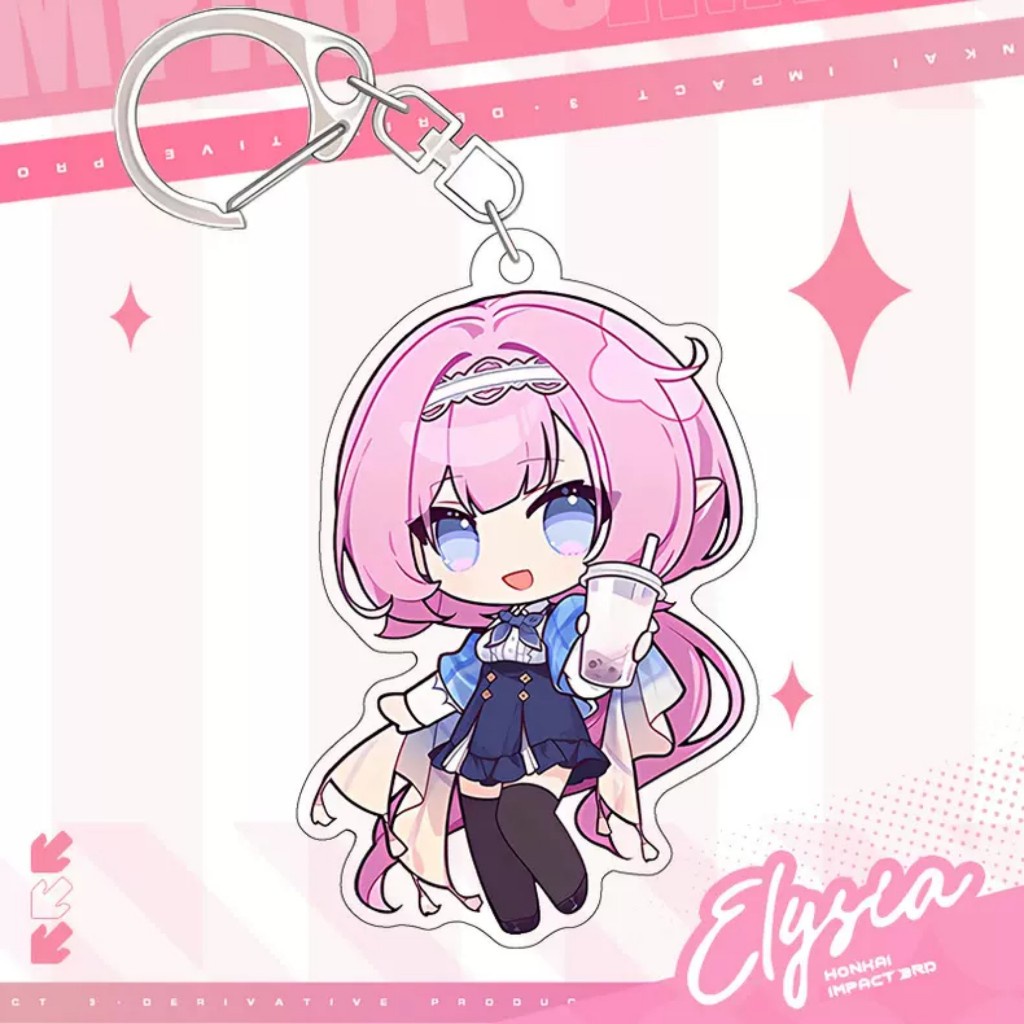 Mô hình Móc khoá ELYSIA HONKAI IMPACT 3 huy hiệu standee tượng trang trí trưng bày mica acrylic game chibi trang trí