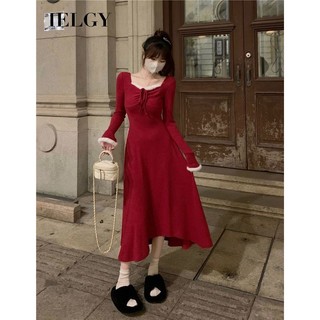 Váy dài vừa phải dây rút cổ vuông cao cấp IELGY dành cho nữ