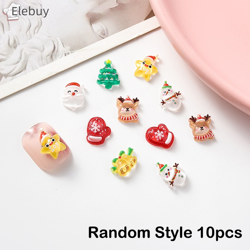 Set 10 Kẹp Tóc Nhựa Hình Người Tuyết Giáng Sinh mini Dễ Thương Phẳng Thuê-Mốt Bộ Sưu Tập Cây Cối