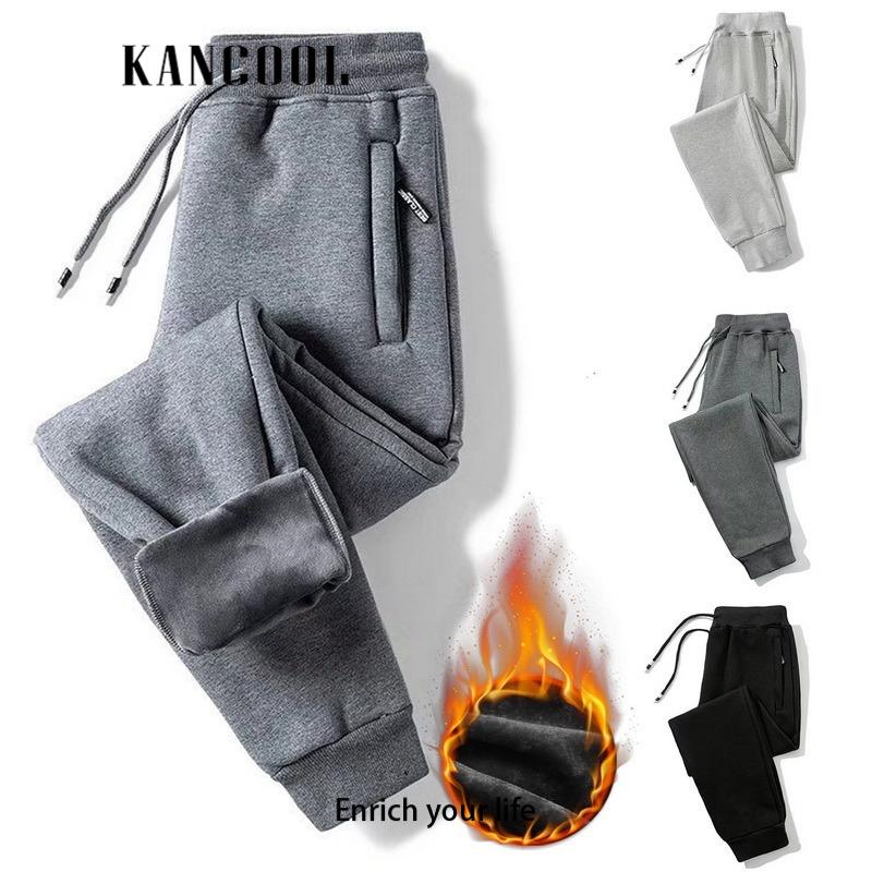 KANCOOL  Quần Thể Thao Lót Lông Cừu Dày Dặn Dáng Rộng Màu Sắc Đơn Giản Thời Trang Thu Đông Cho Nam Giới Có size Lớn