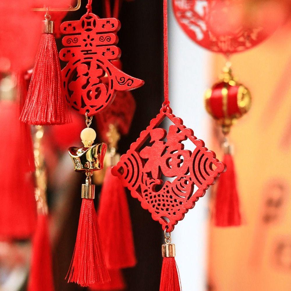Avalentine Mặt Dây Chuyền Gỗ Hình Rồng Phối Tua Rua Phong Cách Trung Hoa Sáng Tạo Trang Trí Năm Mới