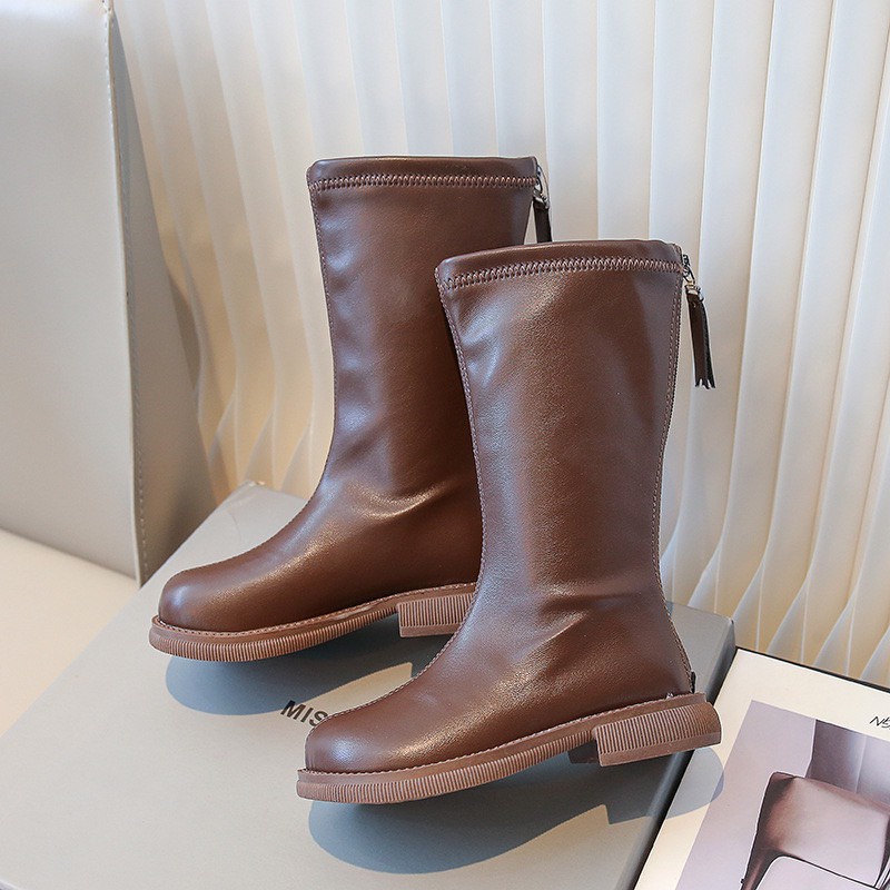 Bốt cổ cao phong cách đơn giản cho bé gái mùa thu đông - Bốt martin cao có khóa kéo cho bé FL1113 full box