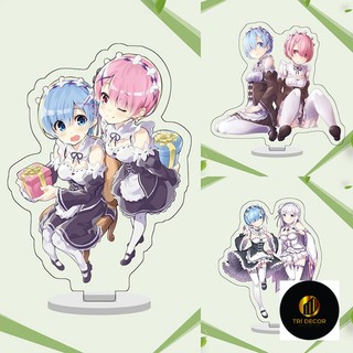 Mô hình Standee Re:Life In A Different World From Zero Acrylic Rem Ram Emilia để bàn tượng nhựa acrylic trong suốt