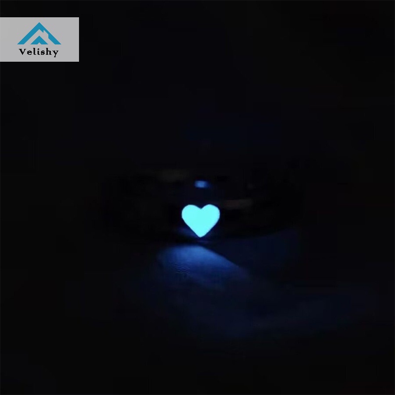 Velishy Nhẫn Phát Sáng Trong Bóng Tối Hình Trái Tim Có Thể Điều Chỉnh Cho Cặp Đôi