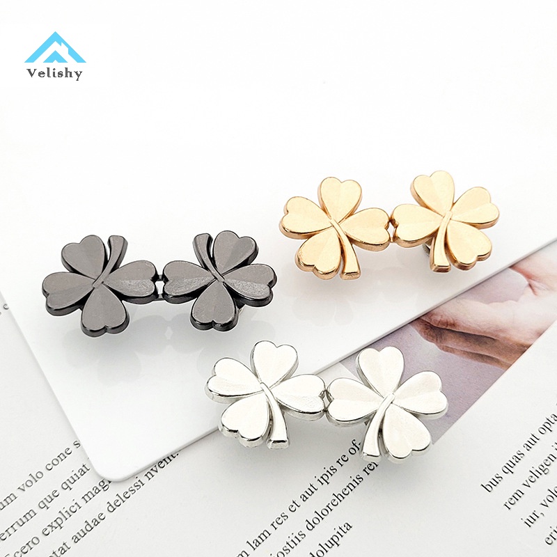 Velishy 1 Cặp Nút Thắt Lưng Quần Jean Hình Cỏ Bốn Lá Có Thể Điều Chỉnh Không Đường May