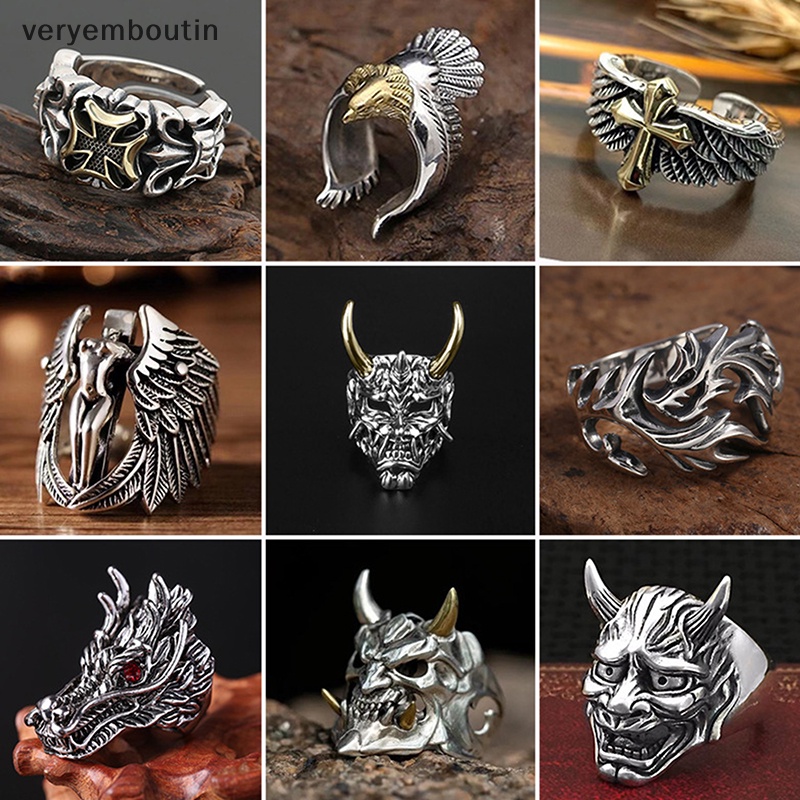 Trong Thời Trang Trung Quốc retro totem Nhẫn Hở Hình Động Vật Đại Bàng Kỳ Lân Cá Tính hip hop Có Thể Điều Chỉnh