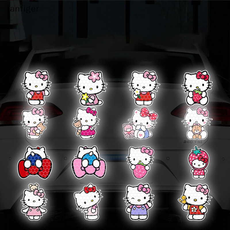 Lanf Miếng Dán Phản Quang Cảnh Báo An Toàn Trang Trí Cửa Xe Hơi Xe Máy sanrio kuromi hello kitty