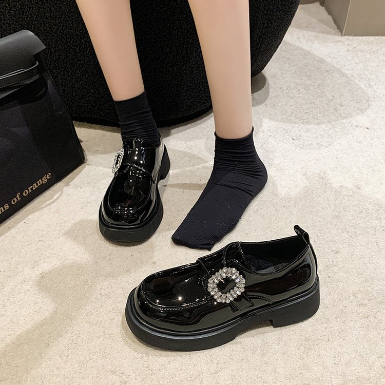 Giày Lười Da pu Mũi Tròn Phong Cách Anh Quốc Thời Trang Cho Nữ