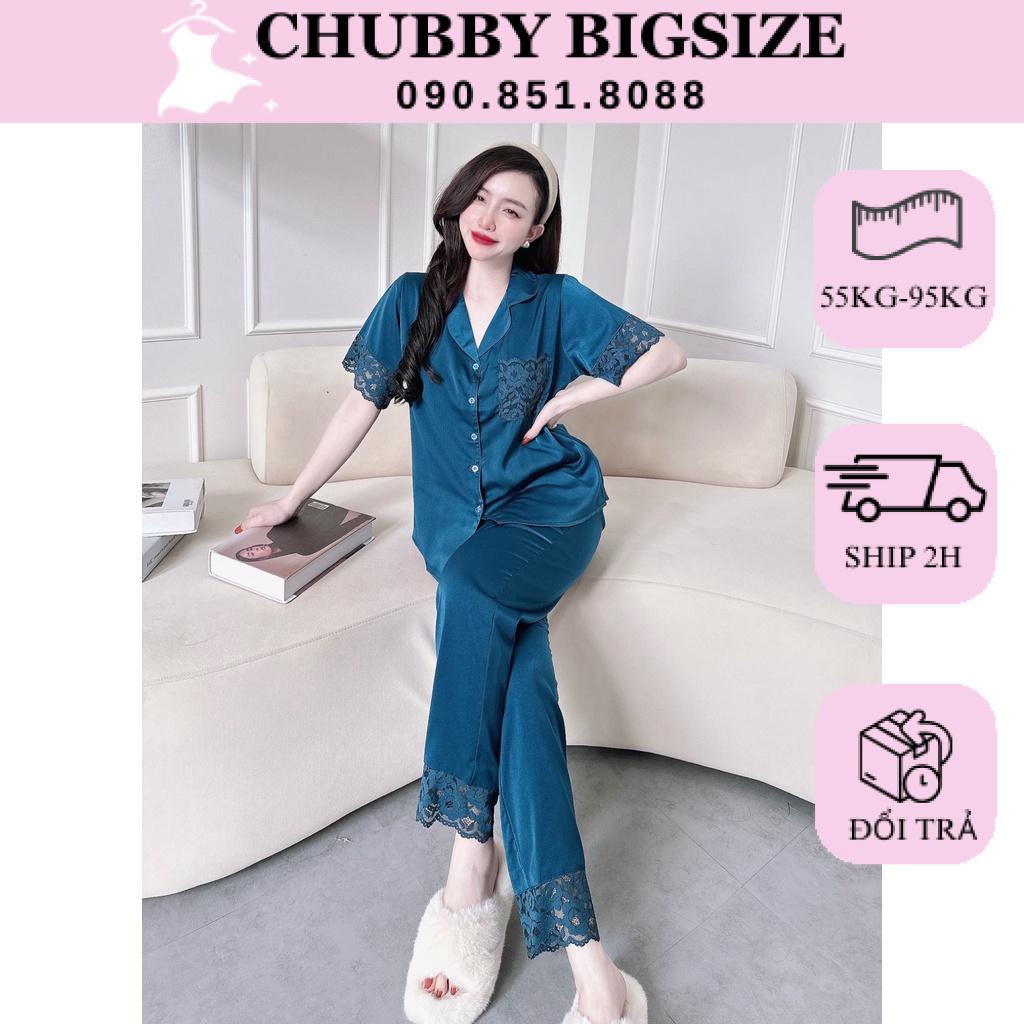 (Chubby Bigsize) Bộ Lụa Dài Viền Ren Bigsize 50-90kg