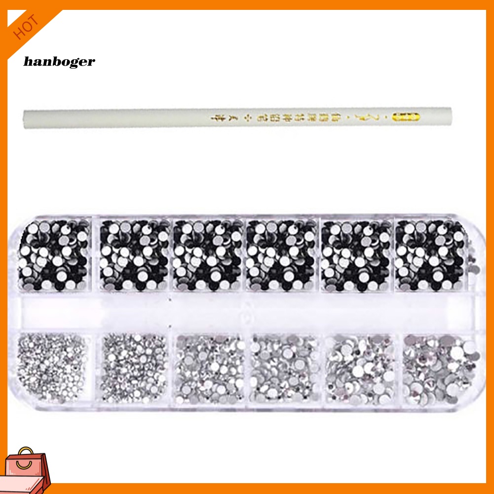 Set 12 Hộp Hạt Cườm Đá Trang Trí Móng Nghệ Thuật Kèm Bút Chấm