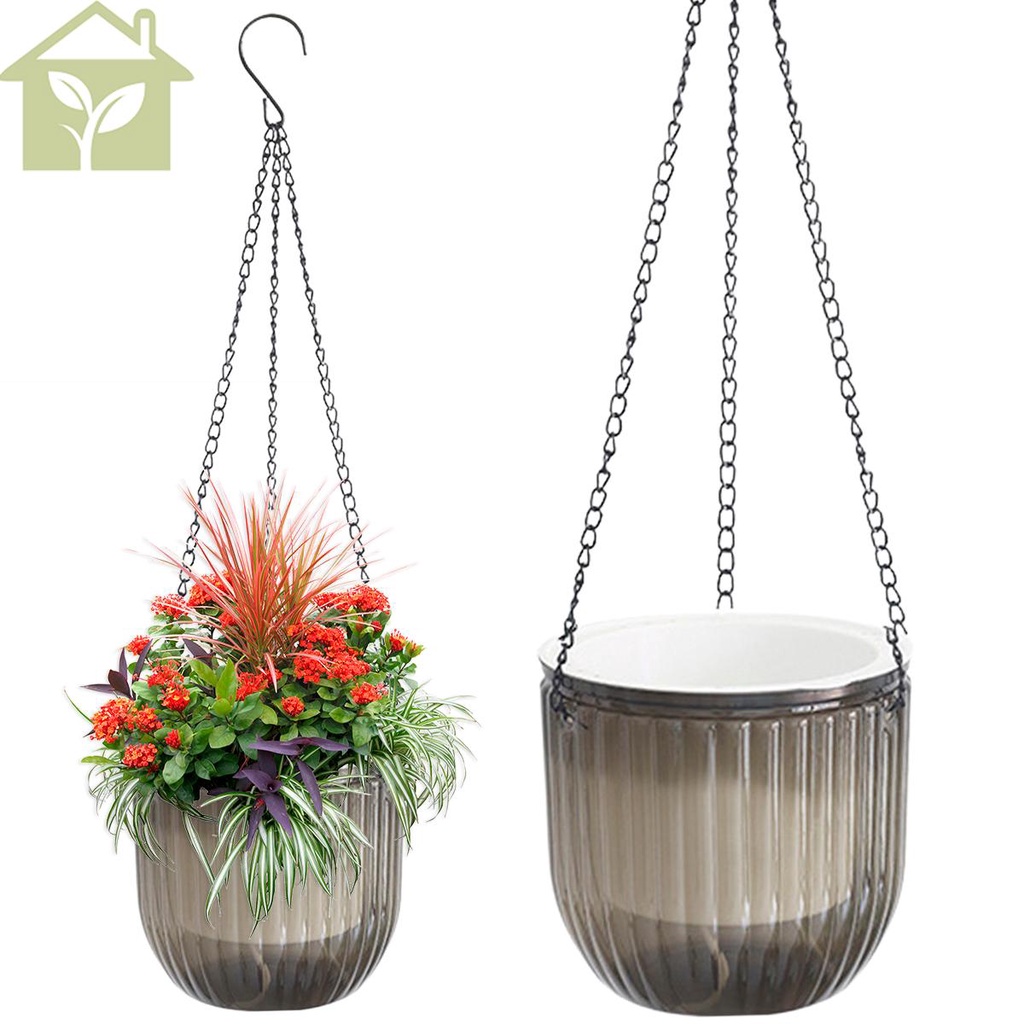 Bộ 2 Chậu Hoa Treo Tự Tưới Với 12 Lỗ Thoát Nước Và Dây Xích Có Thể Tháo Rời shopabc5893