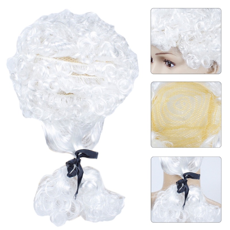 Fir White Judge Lawyer Cosplay Tóc Giả Quý Ông Tóc Xoăn Tiệc Halloween