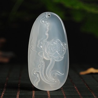 Kem Tự Nhiên Dưỡng Ẩm Trắng Chalcedony Lá Sen Mặt Dây Chuyền Mã Não Hoa Giàu Phổ Biến Mặt Dây Chuyền