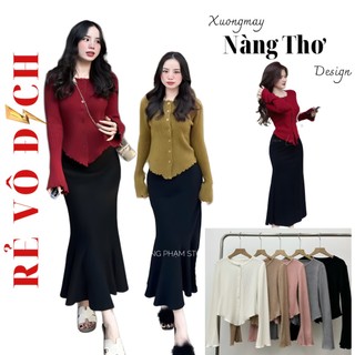  864 Set Áo Len Dệt Kim QC Nhập Khẩu Cúc Gài Tay Loe + Chân Váy Đuôi Cá Dáng Dài Chuẩn Mẫu Phong Cách Hàn Quốc Thanh Lịch 