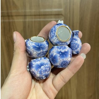 Cóng sứ chim khuyên,hút mật hàng Bát Tràng mẫu bách hoa xanh gắn sẵn tai 1.2