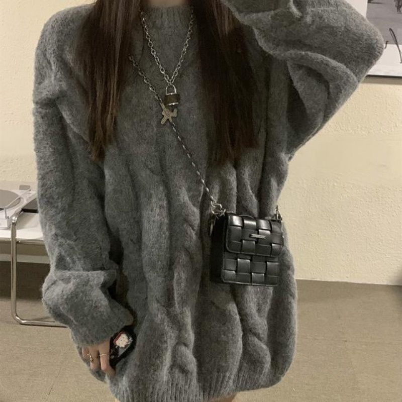 Áo sweater chui đầu dáng rộng màu sắc đơn giản phong cách retro Hàn Quốc cho nữ