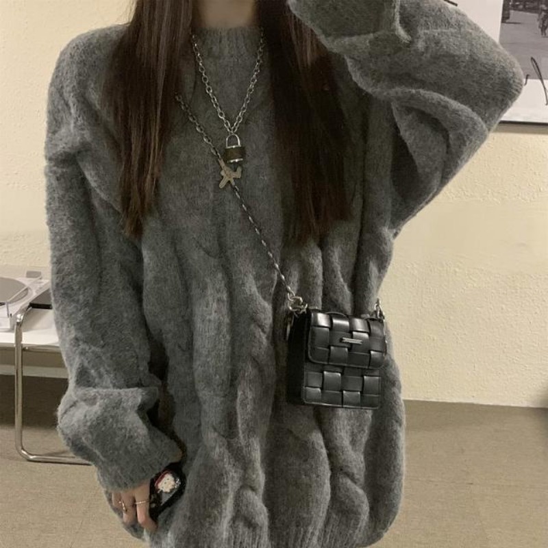 Áo sweater chui đầu dáng rộng màu sắc đơn giản phong cách retro Hàn Quốc cho nữ