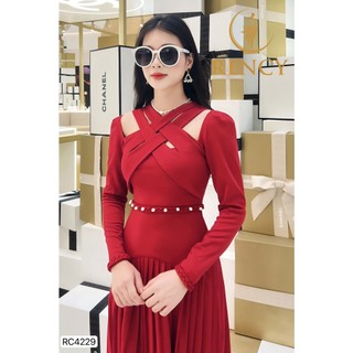 Đầm đỏ cổ chéo TD R4229 V548