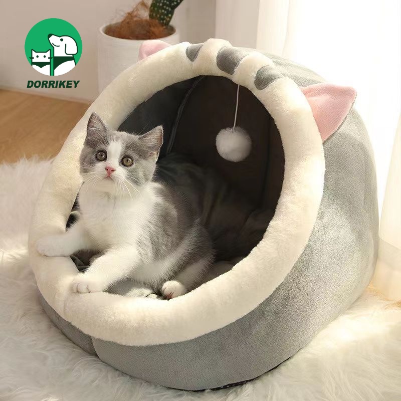 DORRIKEY Ổ nằm ấm áp đáng yêu dành cho cún cưng và mèo cưng /Giá giường ngủ giữ Ấm bốn mùa có thể [tặng móc khóa]