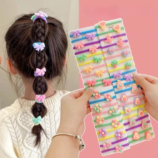 Set 10 dây cột tóc đính nơ họa tiết hoạt hình dễ thương cho bé gái