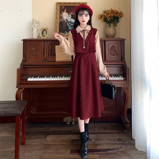 SUXI Đầm Midi Chữ A Tay Dài Phong Cách Hàn Quốc Thời Trang Thu Đông Dành Cho Nữ