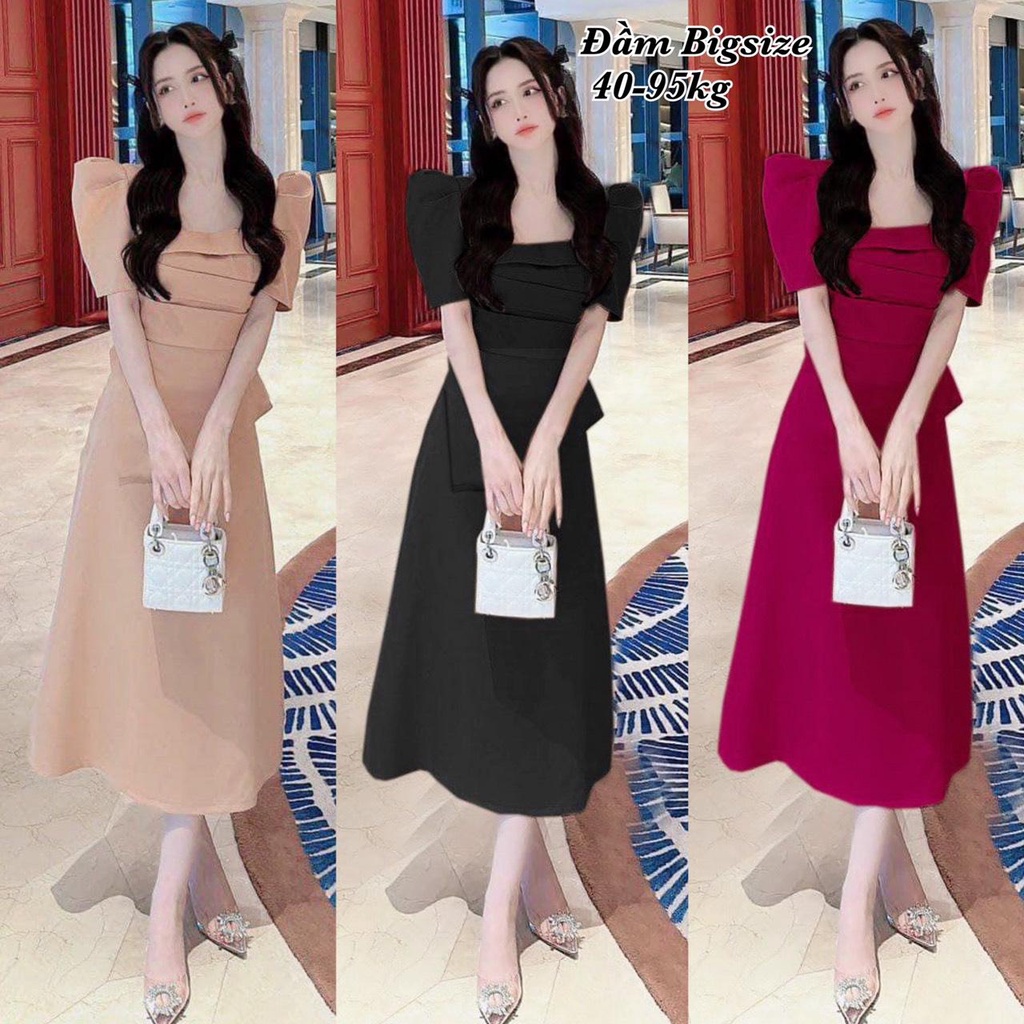 Thời Trang Bigsize HCM - Đầm Váy Bigsize Nữ Vải Cotton Lạnh Cao Cấp Thiết Kế Tay Bồng Xếp Ly Đi Tiệc
