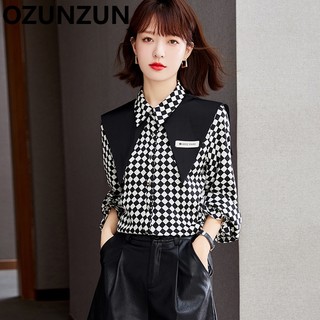 Áo Sơ Mi Chiffon Cổ Nhọn Họa Tiết Kẻ Sọc Thời Trang 1745
