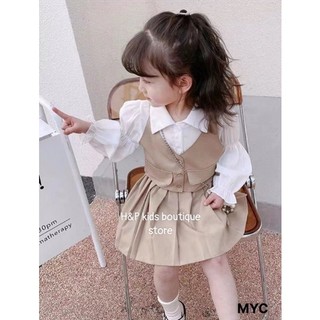 Set váy sơ mi thích hợp cho bé mặc đi chơi , đi học