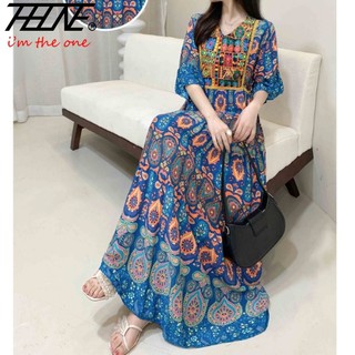 Đầm Maxi Dài Thêu Hoa Phong Cách Ấn Độ Bohemian Thanh Lịch Thời Trang Mùa Hè Cho Nữ
