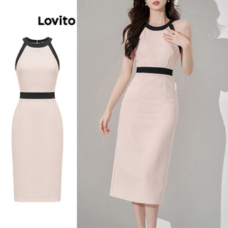 Đầm Lovito ghép nối màu sắc phong cách thanh lịch cho nữ L86ED204