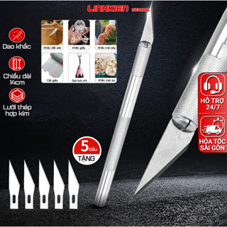 Bộ Dao khắc, Dao trạm trổ giấy gỗ, trái cây hoa quả,Dao cắt washi tape, Dao trổ khắc giấy và gỗ mỏng tặng kèm 5 lưỡi