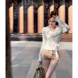 Áo len đan ấm áp có cổ lông tháo rời phong cách xã hội cho phụ nữ, áo khoác len cao cấp vừa vặn đa năng cho mùa thu và đông
