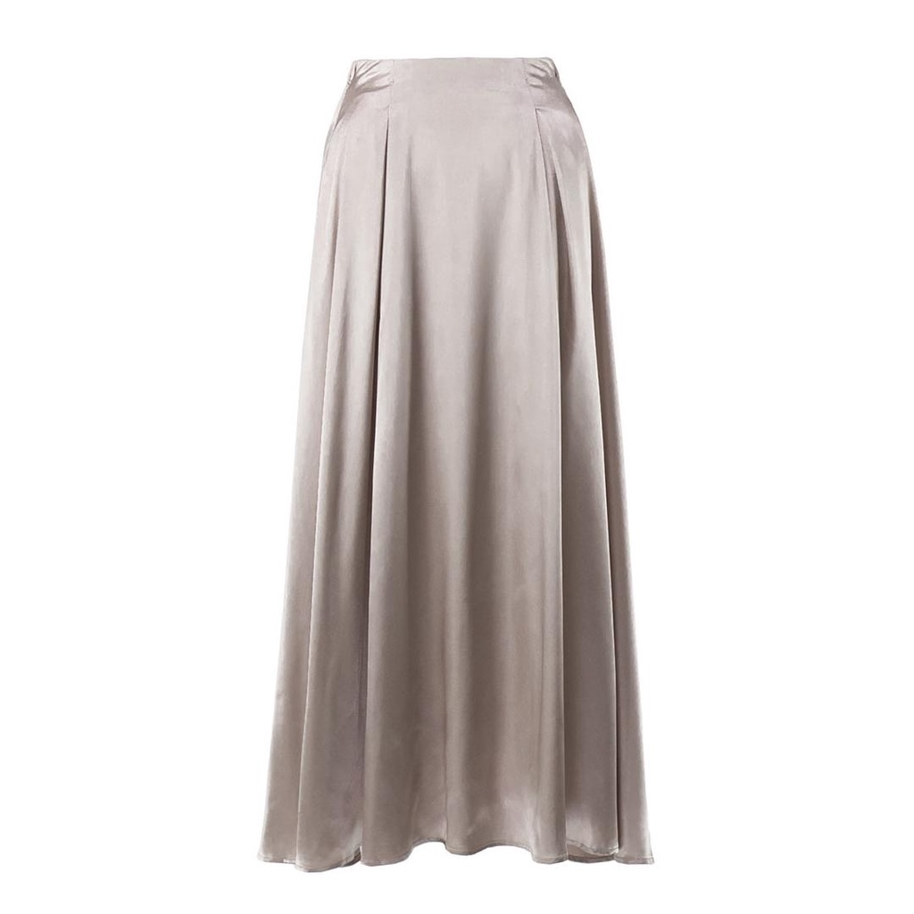 Qooth Nữ Tính Khí Satin Chữ A Váy Mỏng Thanh Lịch Co Giãn Dài Váy Xuân Hè QT2223