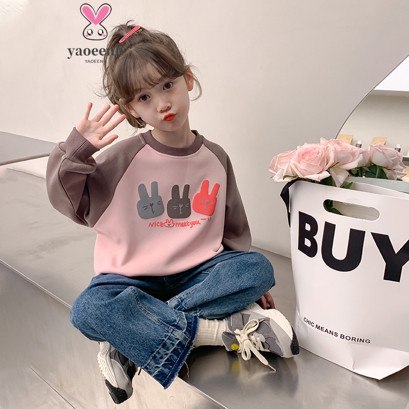 【YAOEENH】Áo Sweater Tay Dài 120-170cm In Họa Tiết Hoạt Hình Phong Cách Hàn Quốc Thời Trang Mùa Thu Xinh Xắn Cho Bé Gái