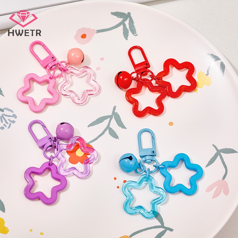 Hwetr Móc Khóa acrylic Hình Ngôi Sao Rỗng Nhiều Màu Có Chuông Dễ Thương Treo Trang Trí Ba Lô Tai Nghe ch Mới